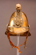 Metal helmet worn by Hong Kong firefighters, late 19th century.