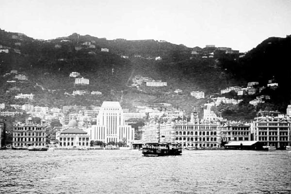 Hong Kong waterfront, Central District, Hong Kong Island, c.1938. The magnificent new Hongkong and Shanghai Bank could be seen (completed in 1935).