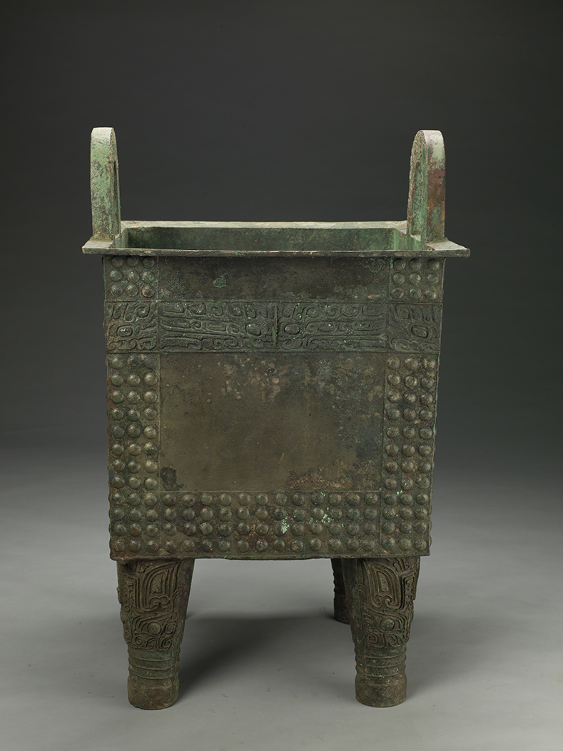 Bronze fangding (rectangular cauldron) with animal mask and knob patterns Early Shang dynasty Henan Museum collection