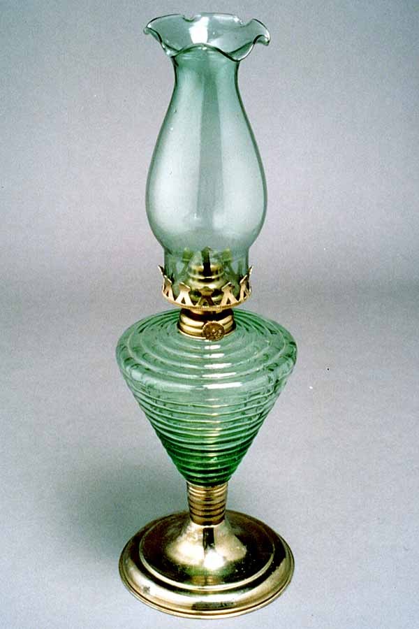 Cast glass domestic oil lamp, 1950s.