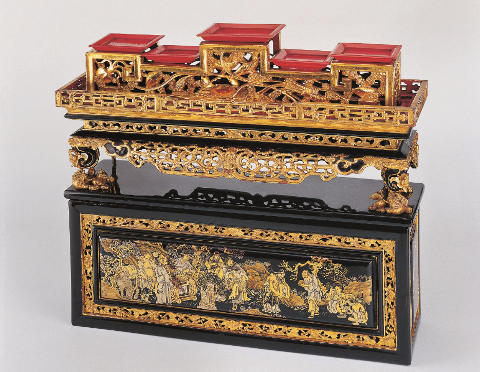 金漆木雕鐵線描漆畫「晉公子重耳之亡」長方形饌盒